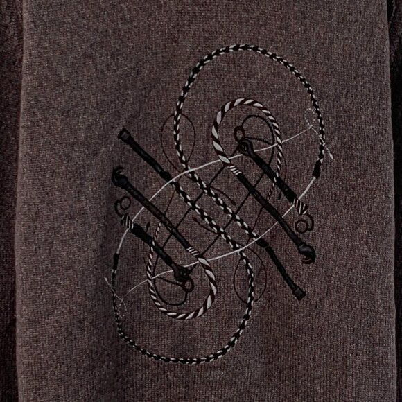 IM0280 Hermes Hermes dark brown horse whip embroidered design cashmere round nec - Picture 4 of 8
